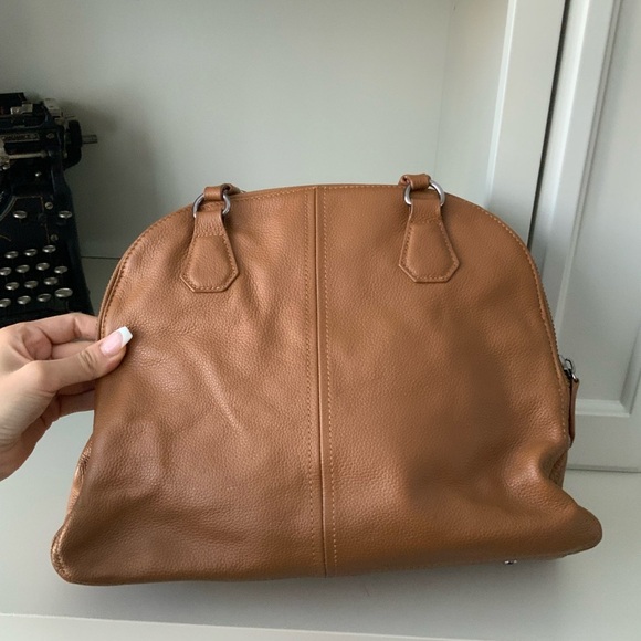 CHARLES JOURDAN Flora Pebbled Leather Brown Medium Shoulder Purse Bag LIKE NEW - Picture 3 of 16